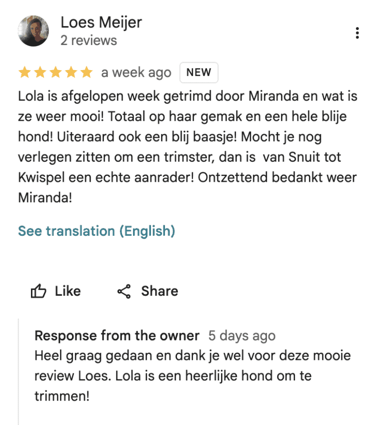 Review Lola hondetrimsalon van snuit tot kwispel.